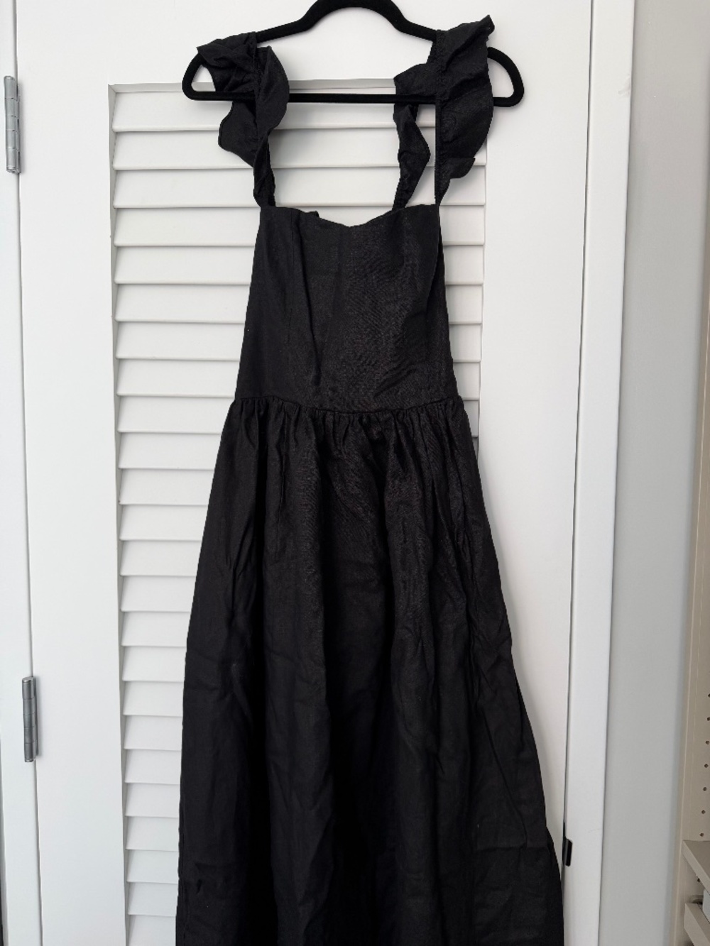 Reformation Vecchio Tie-Back Ruffled Black Linen Maxi Dress, Size 10